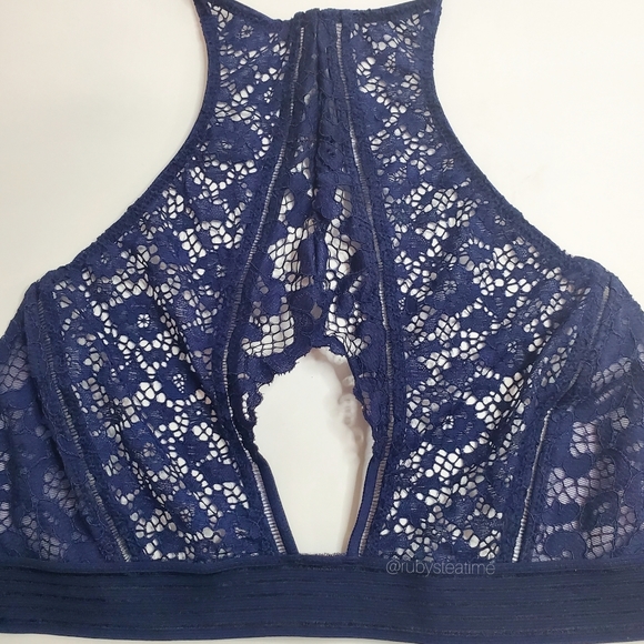 VICTORIA'S SECRET Very Sexy Floral Lace Halter Bralette -Navy Blue, New with Tag - Picture 5 of 8